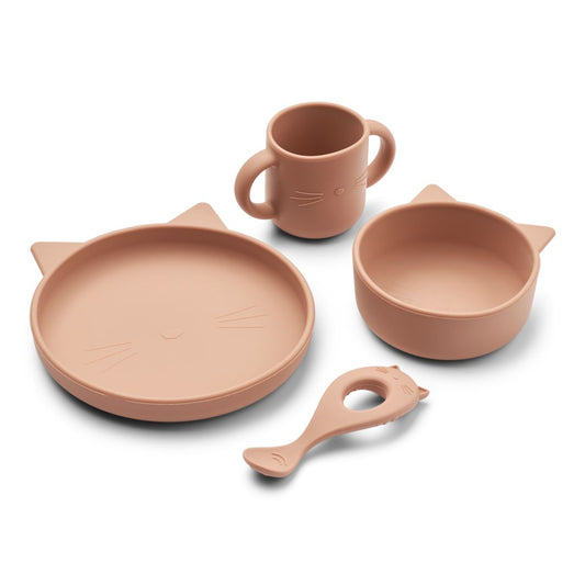 Vivi Silicone Tableware 4 Pack Baby - Cat dark rose