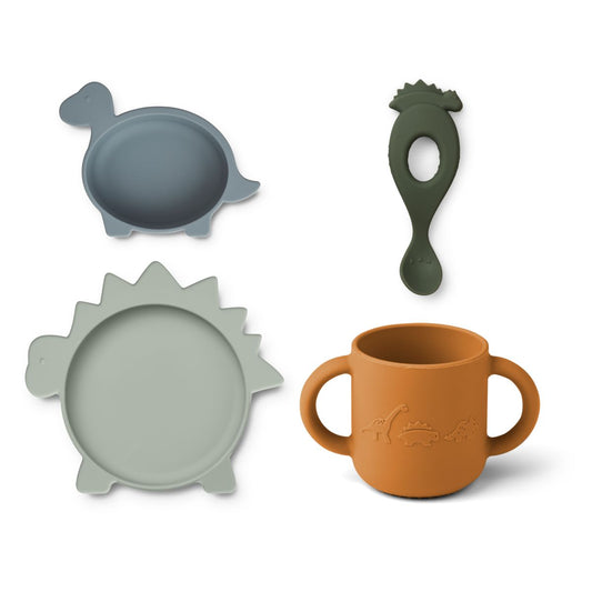 Vivi Silicone Tableware 4 Pack Baby - Dino blue multi mix